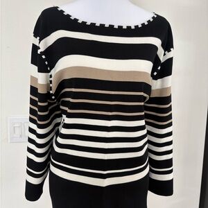 dressbarn Black, White, and Tan Striped Sweater